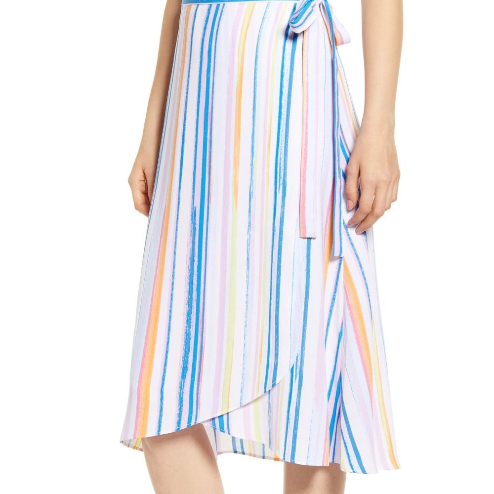 BP Women's Blue Pink Stripe Midi Wrap Skirt